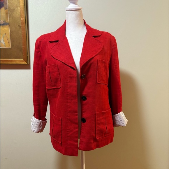 Cacharel France vintage red linen blend jacket 40 M - Picture 1 of 7